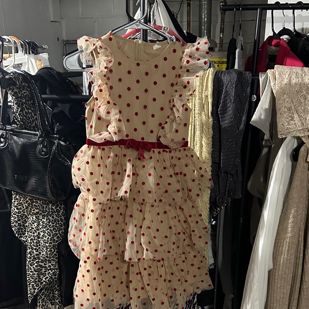 SHEIN Cream and Red Polka Dot Ruffle Dress